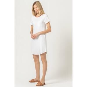 NEW Lilla P White Maeve Trim Pocket Tee Short Sleeve Dress Size Medium
